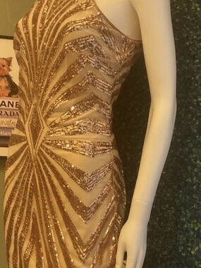 Fashion Nova Rose Gold Sequin One-Shoulder Sheath Dress